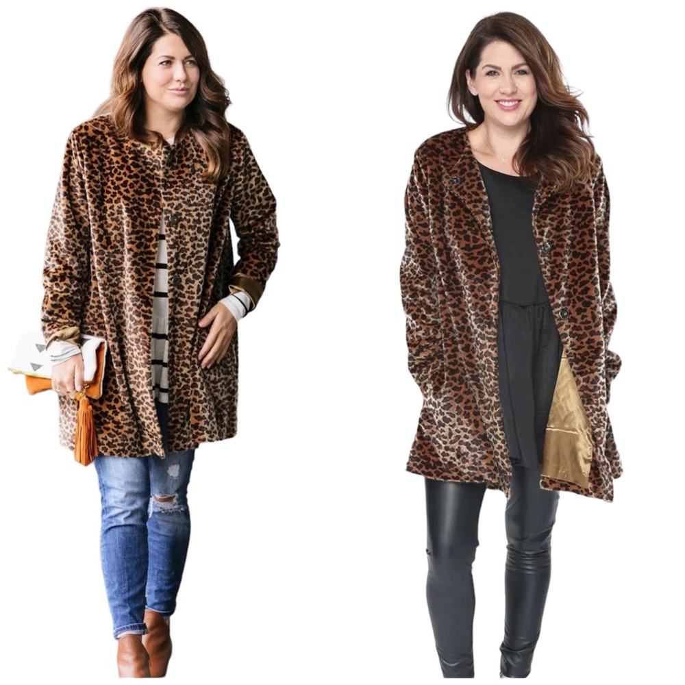 Jillian Harris for Privilege Leopard Animal Print Faux Fur Midi Length Coat